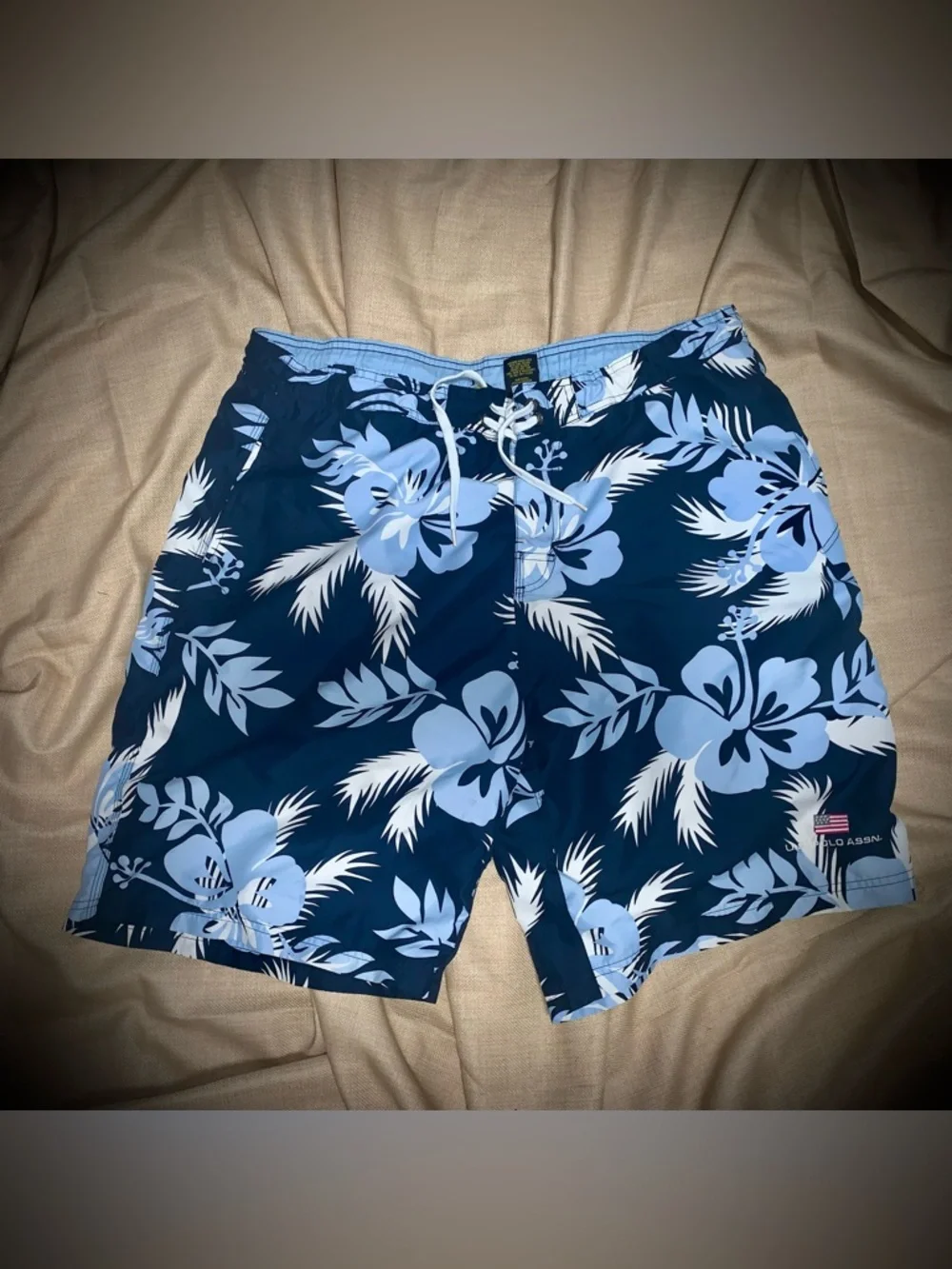 🏄‍♂️U.S. Polo Assn. 2XL Hawaiian Swim Trunks Blue Floral EUC